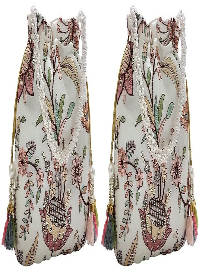 حقيبة بوتلي نسائية بيضاء مزينة بالزهور من دوقة (عبوة من قطعتين)